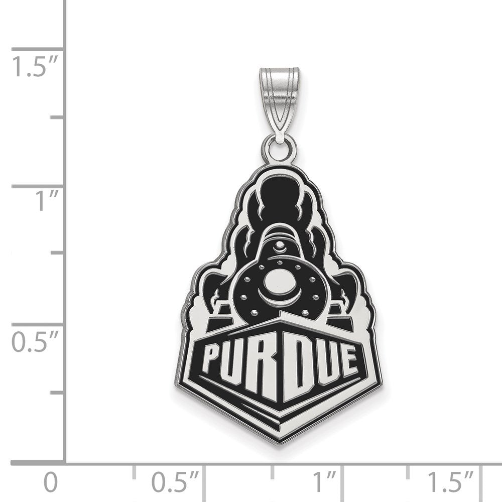 Sterling Silver Rhodium-plated Purdue Univ. XL Enamel Pendant