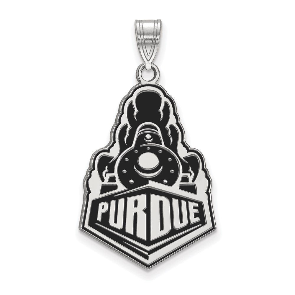 Sterling Silver Rhodium-plated Purdue Univ. XL Enamel Pendant