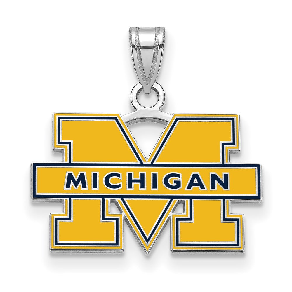 Sterling Silver Rhodium-plated U. of Michigan Small Enamel Pendant