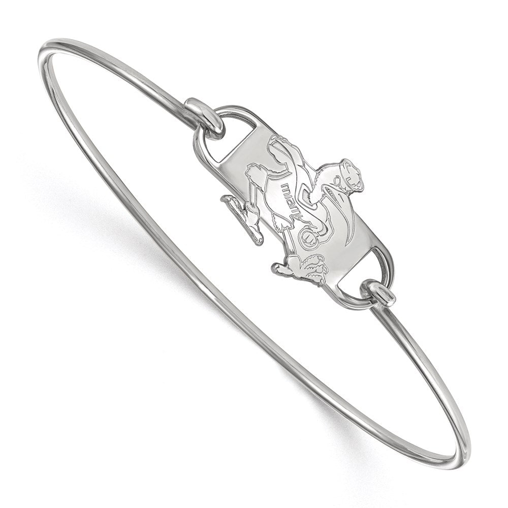 Sterling Silver Rhodium-plated University of Miami Wire Bangle