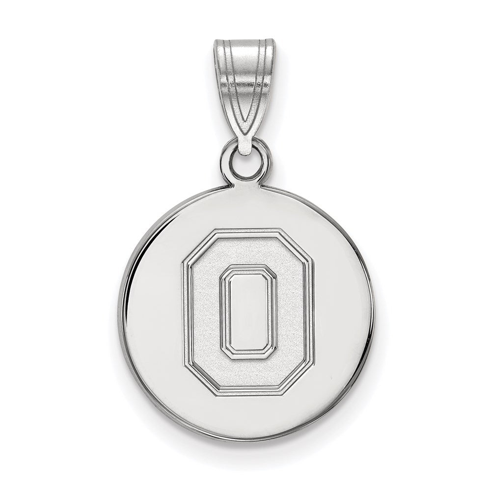 Sterling Silver Rhodium-plated Ohio State U. Medium Disc Pendant