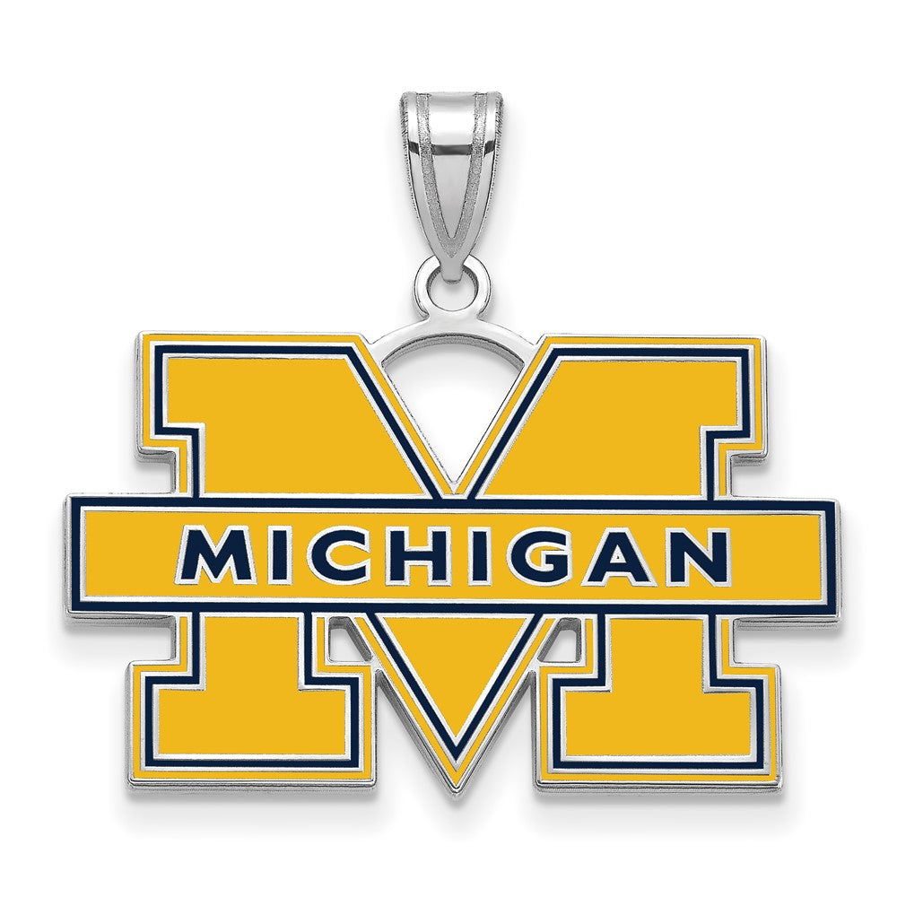 Sterling Silver Rhodium-plated U. of Michigan Large Enamel Pendant