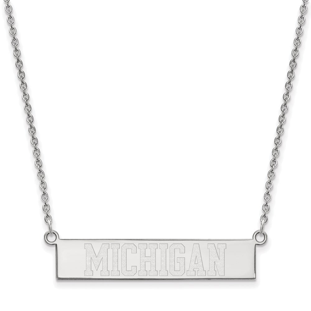 Sterling Silver Rhodium-plated U. of Michigan Small Bar Necklace