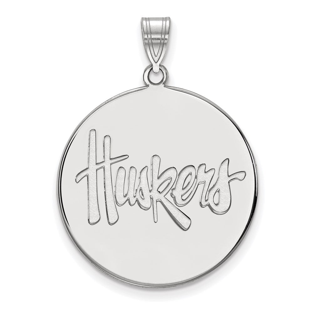 Sterling Silver Rhodium-plated University of Nebraska XL Disc Pendant