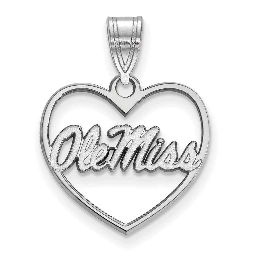 Sterling Silver Rhodium-plated U. of Mississippi Heart Pendant