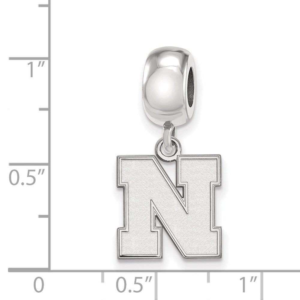 Sterling Silver Rhodium-plated University of Nebraska Small Dangle Bead