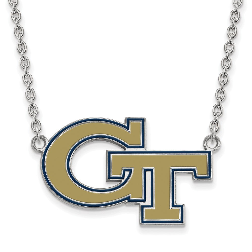 Sterling Silver Rhodium-plated Georgia Tech Large Enamel Pendant Necklace