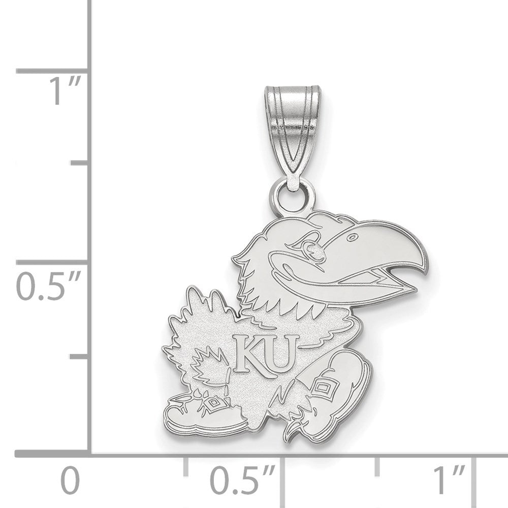Sterling Silver Rhodium-plated University of Kansas Medium Pendant