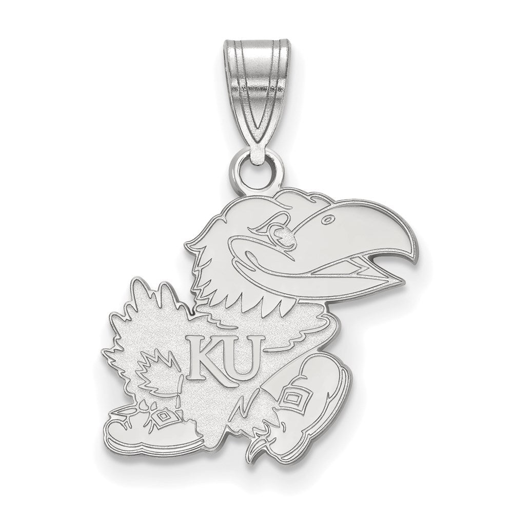 Sterling Silver Rhodium-plated University of Kansas Medium Pendant