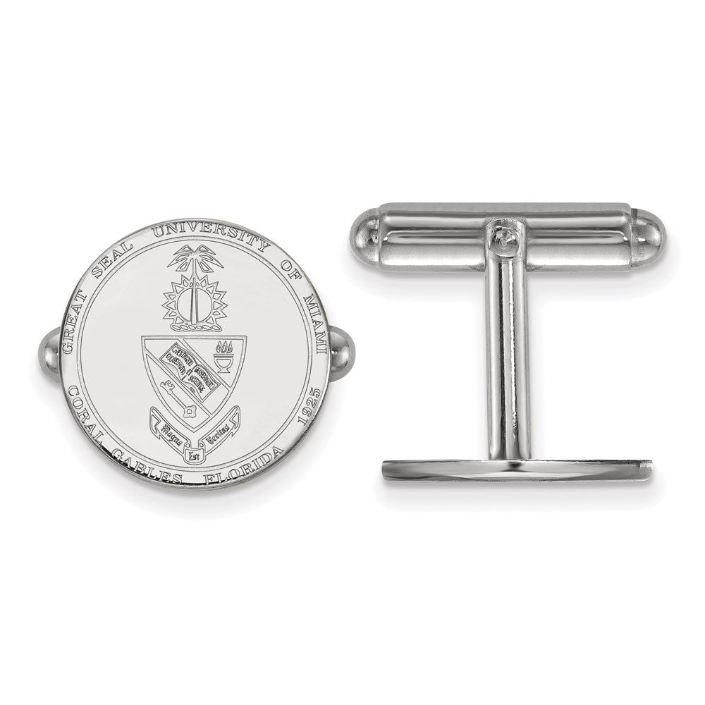 Sterling Silver Rhodium-plated University of Miami Crest Cuff Links