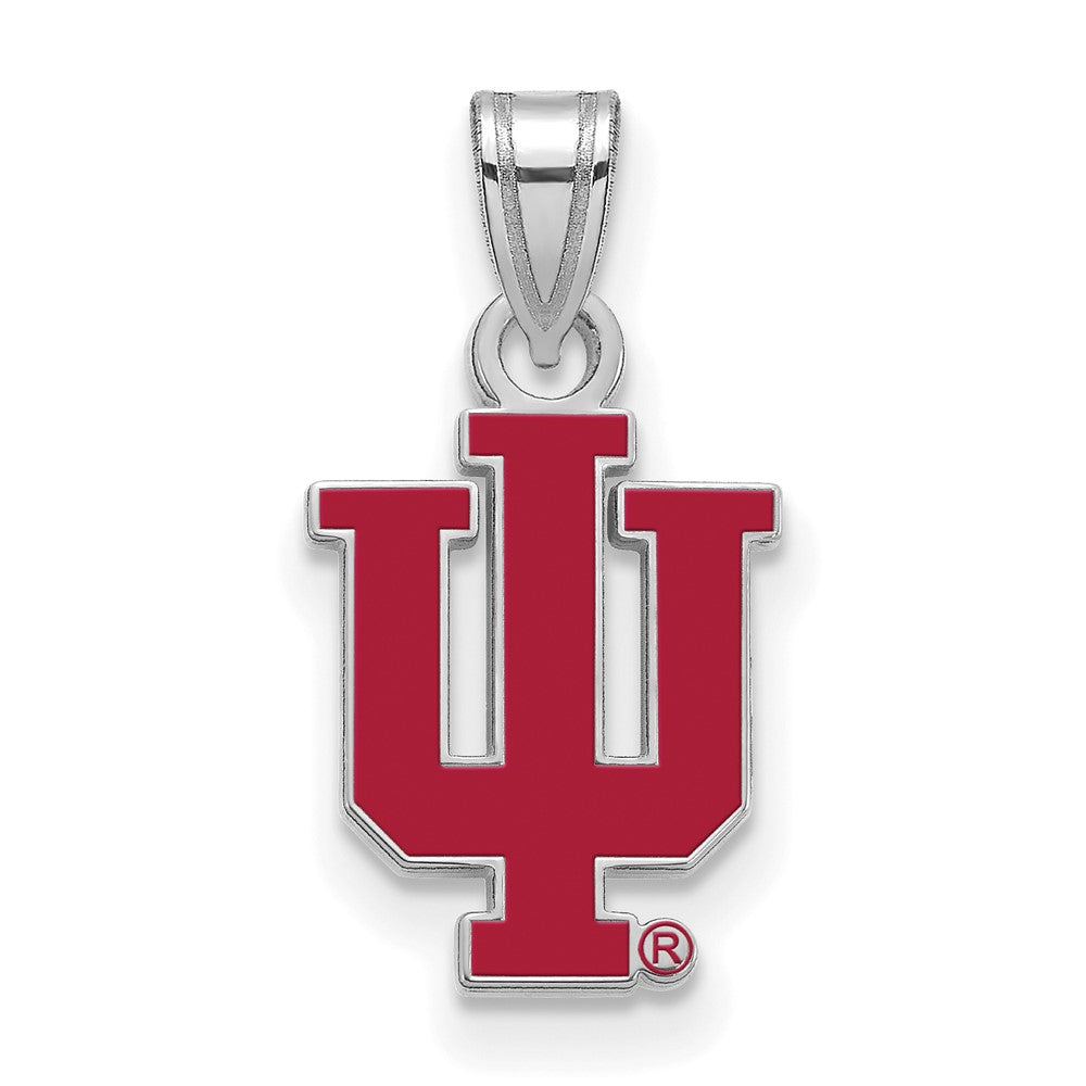 Sterling Silver Rhodium-plated Indiana Univ. Small Enamel Pendant