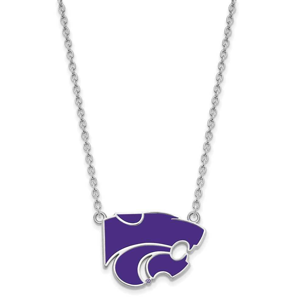 Sterling Silver Rhodium-plated Kansas State U Large Enamel Necklace