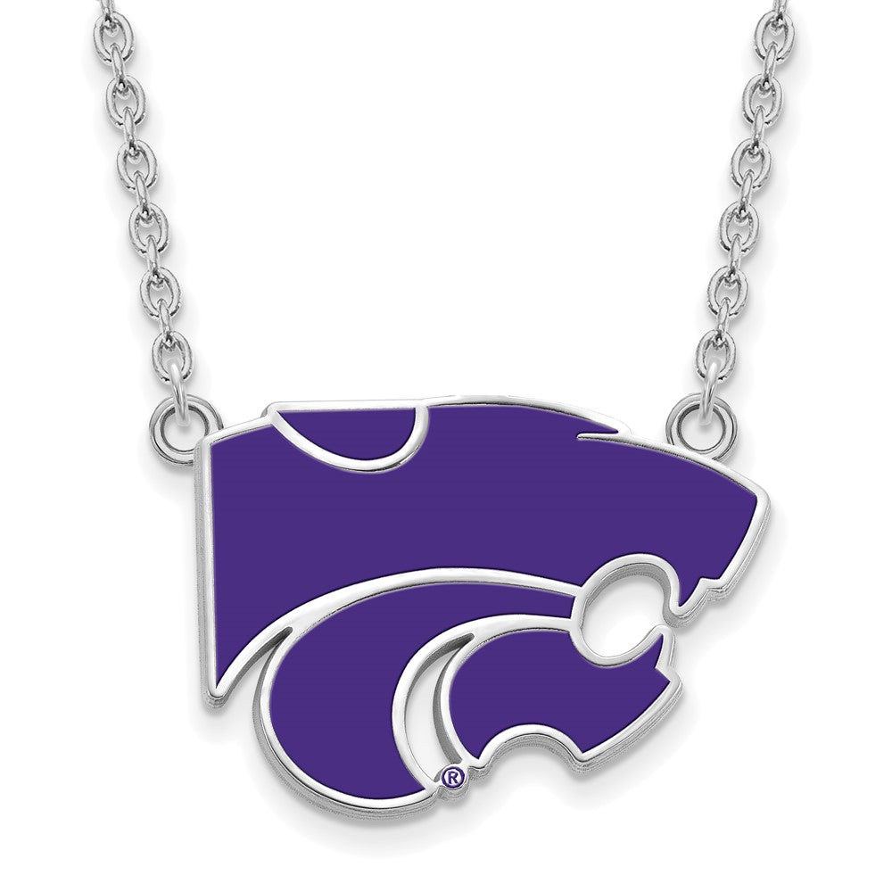 Sterling Silver Rhodium-plated Kansas State U Large Enamel Necklace