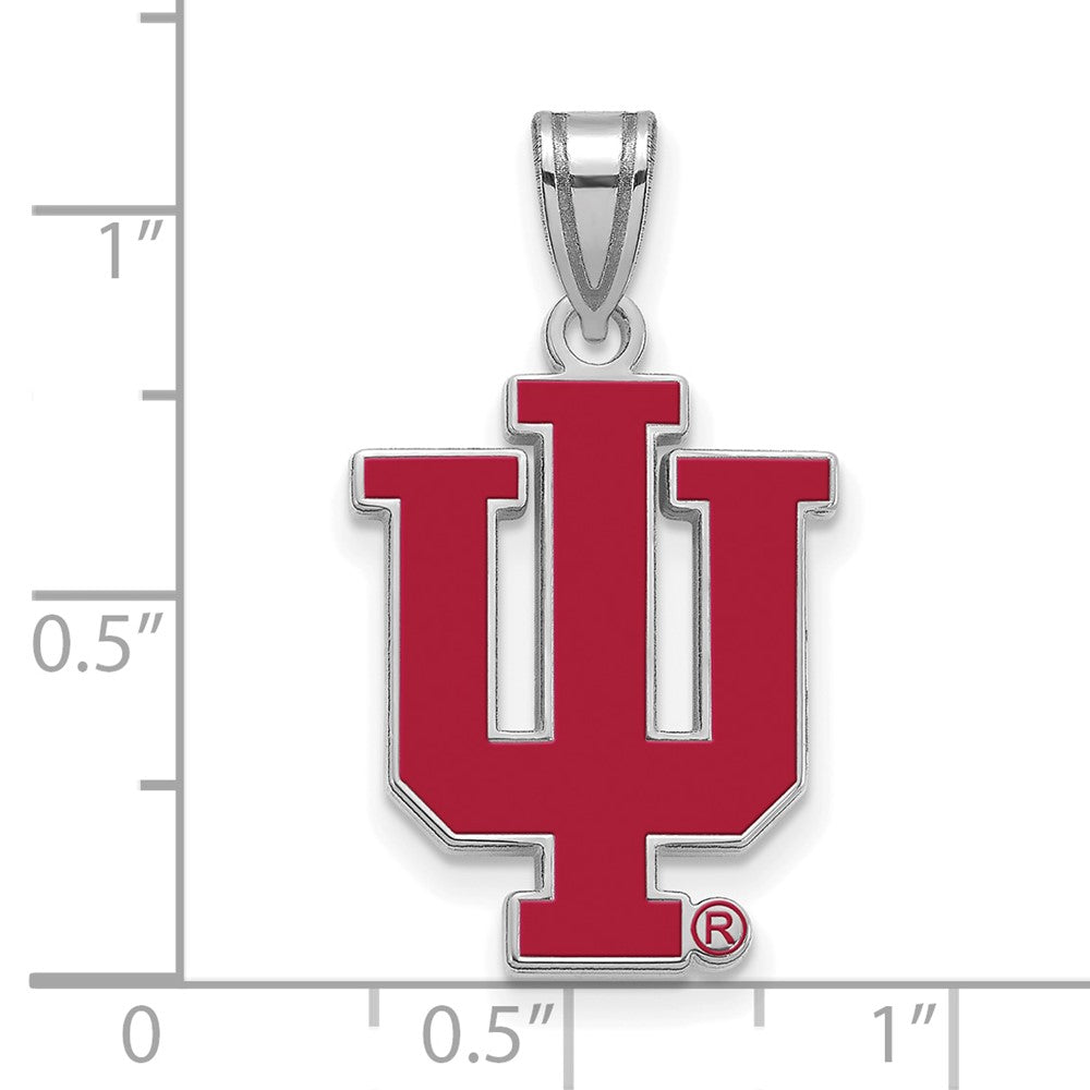 Sterling Silver Rhodium-plated Indiana University Large Enamel Pendant