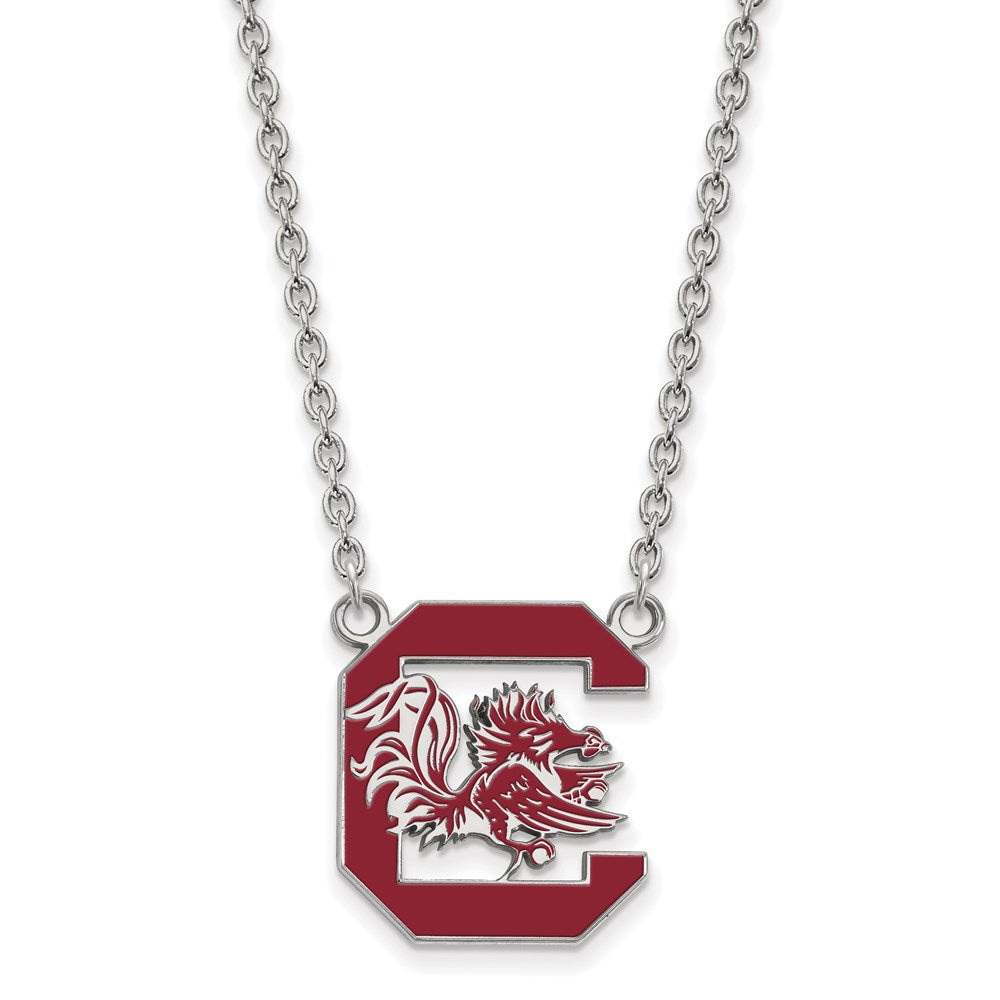 Sterling Silver Rhodium-plated U. of So. Carolina Large Enamel Necklace
