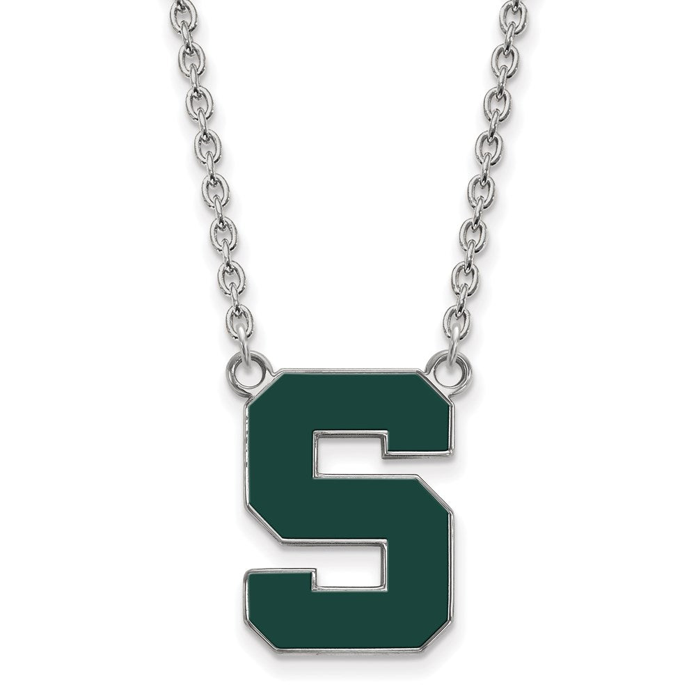 Sterling Silver Rhodium-plated Michigan State U. Enamel Necklace