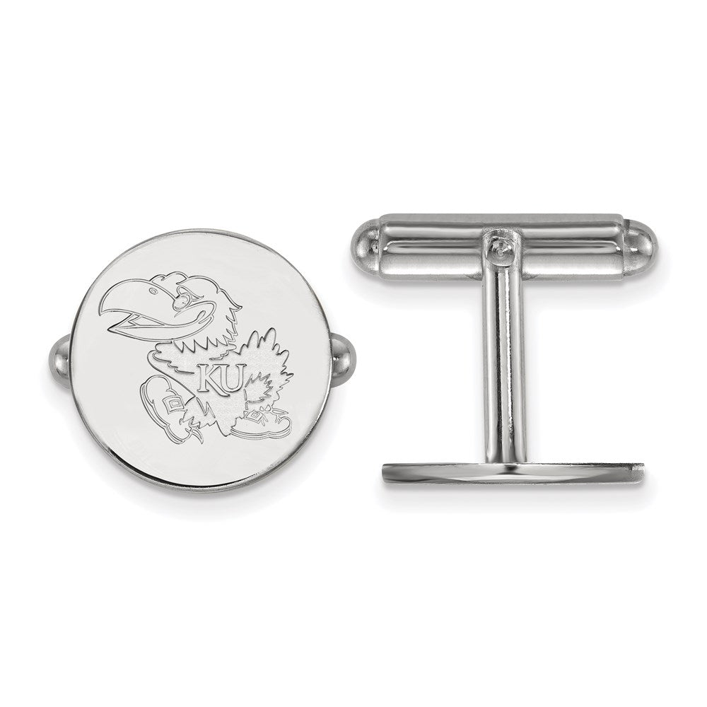 Sterling Silver Rhodium-plated University of Kansas Cuff Links