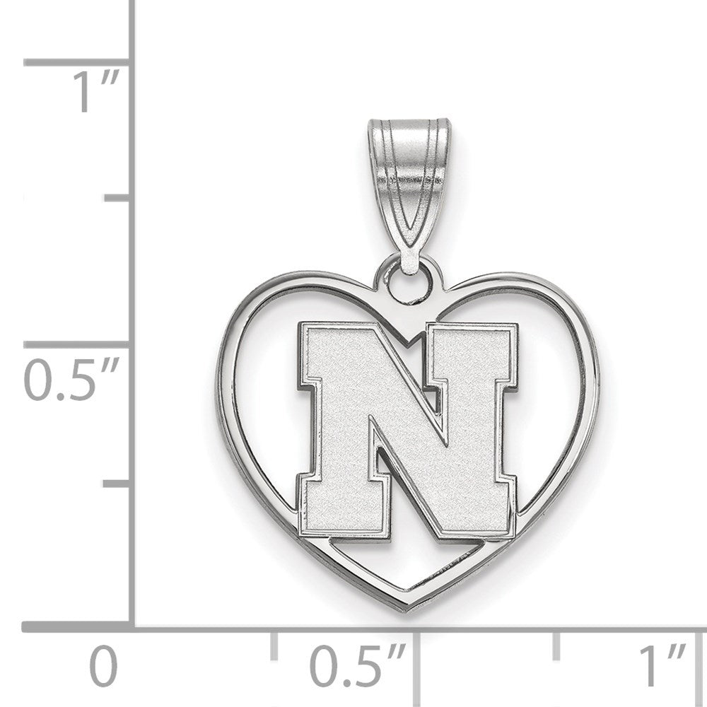 Sterling Silver Rhodium-plated University of Nebraska Heart Pendant