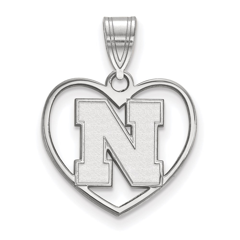 Sterling Silver Rhodium-plated University of Nebraska Heart Pendant