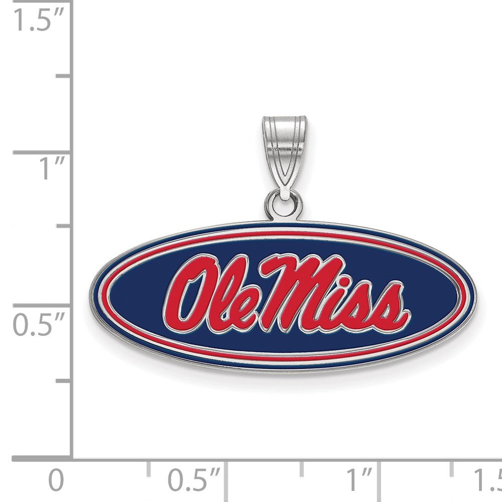 Sterling Silver Rhodium-plated U. of Mississippi Medium Enamel Pendant
