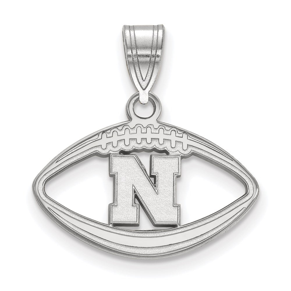 Sterling Silver Rhodium-plated University of Nebraska Football Pendant