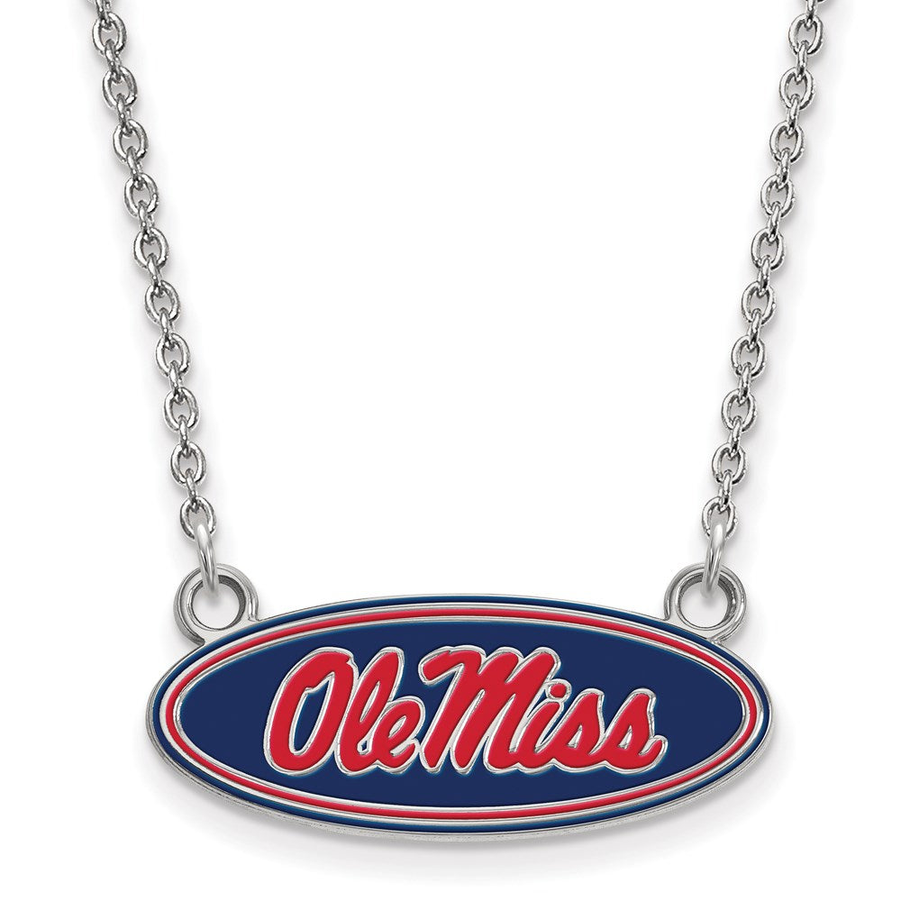 Sterling Silver Rhodium-plated U. of Mississippi Small Enamel Necklace