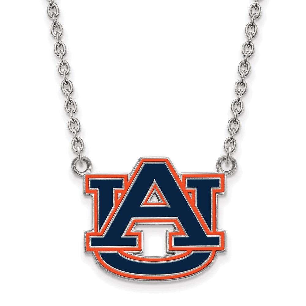 Sterling Silver Rhodium-plated Auburn University Large Enamel Necklace