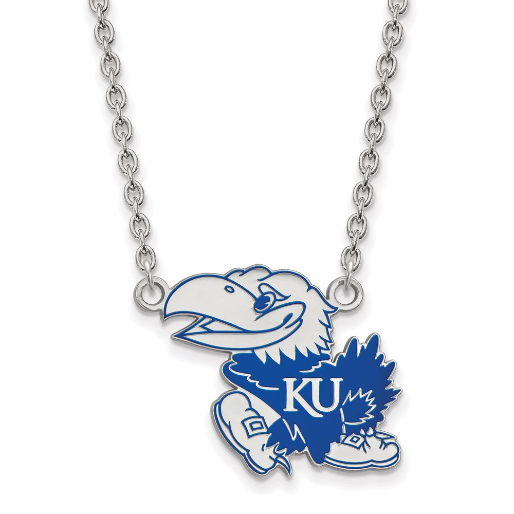 Sterling Silver Rhodium-plated U. of Kansas Large Enamel Pendant Necklace