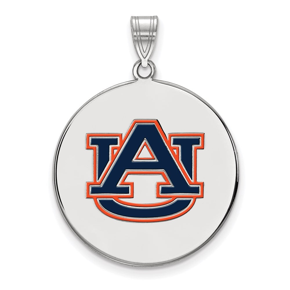 Sterling Silver Rhodium-plated Auburn University XL Enamel Pendant