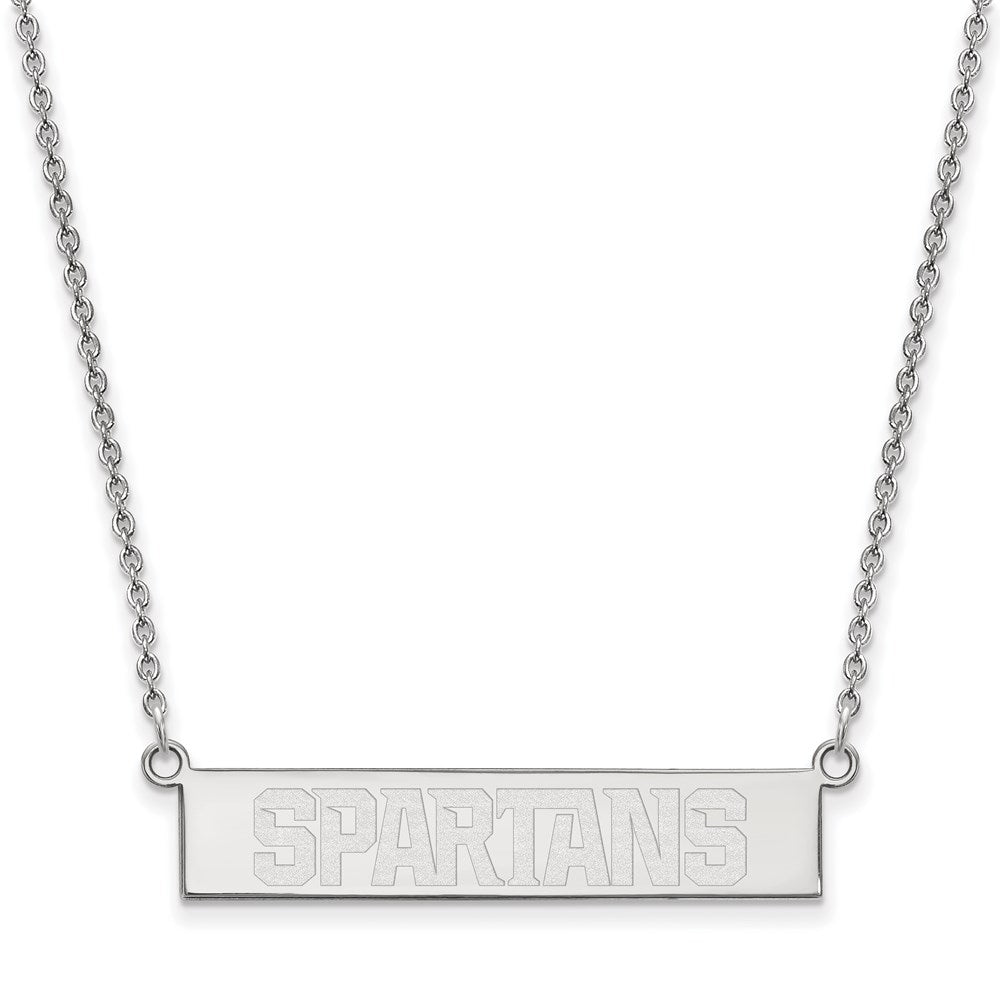 Sterling Silver Rhodium-plated Michigan State U. Spartans Bar Necklace