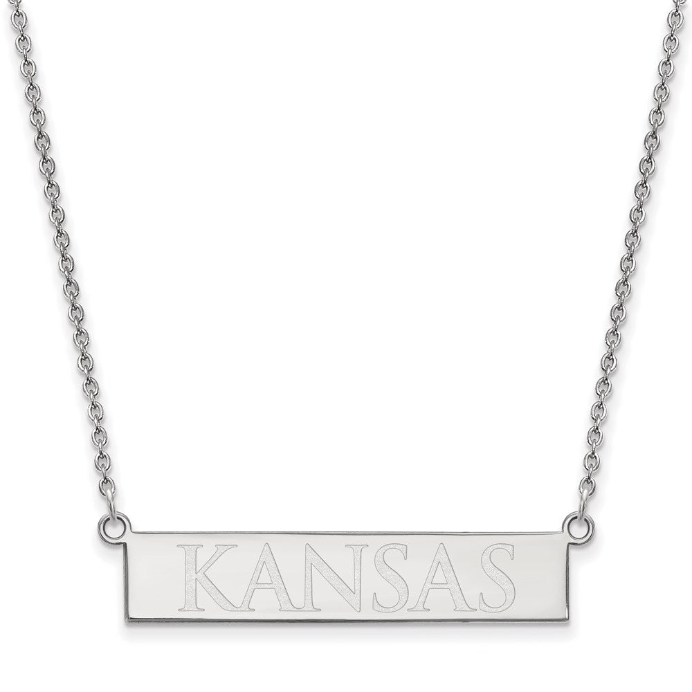 Sterling Silver Rhodium-plated University of Kansas Small Bar Necklace