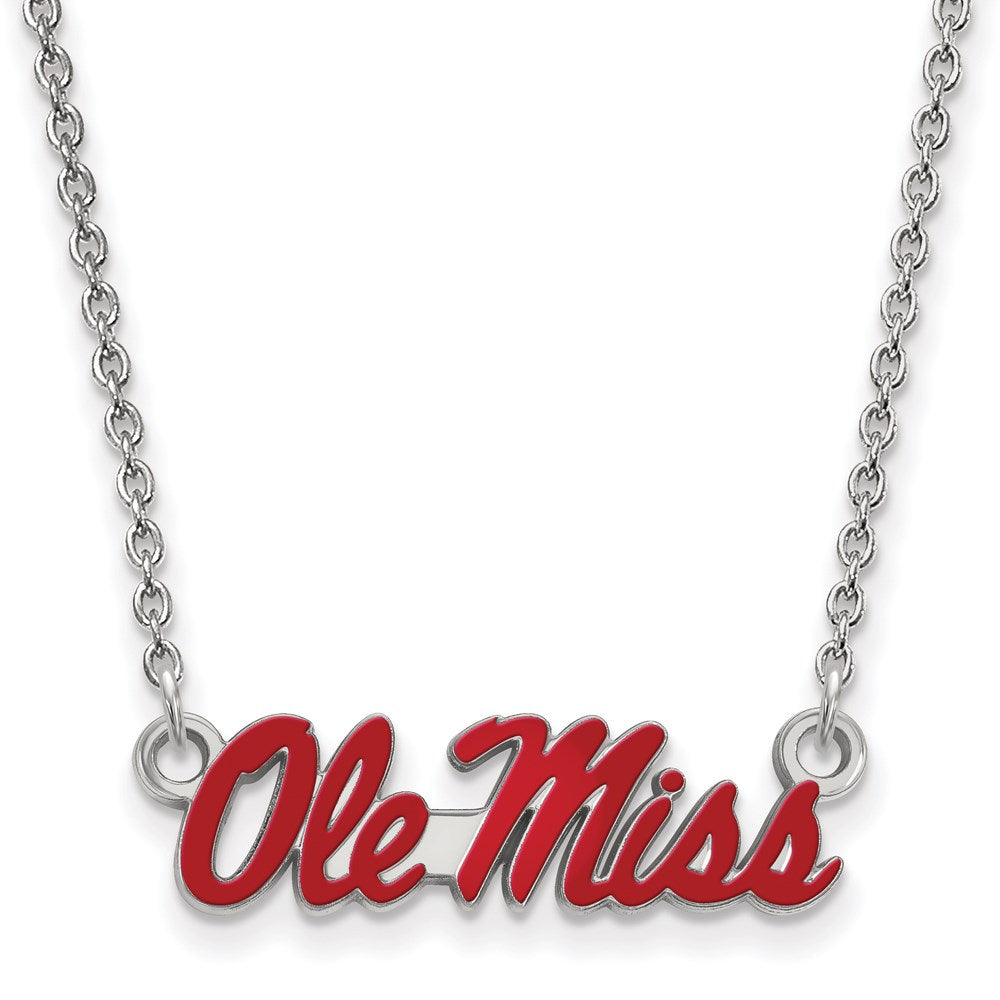 Sterling Silver Rhodium-plated U. of Mississippi Small Enamel Necklace