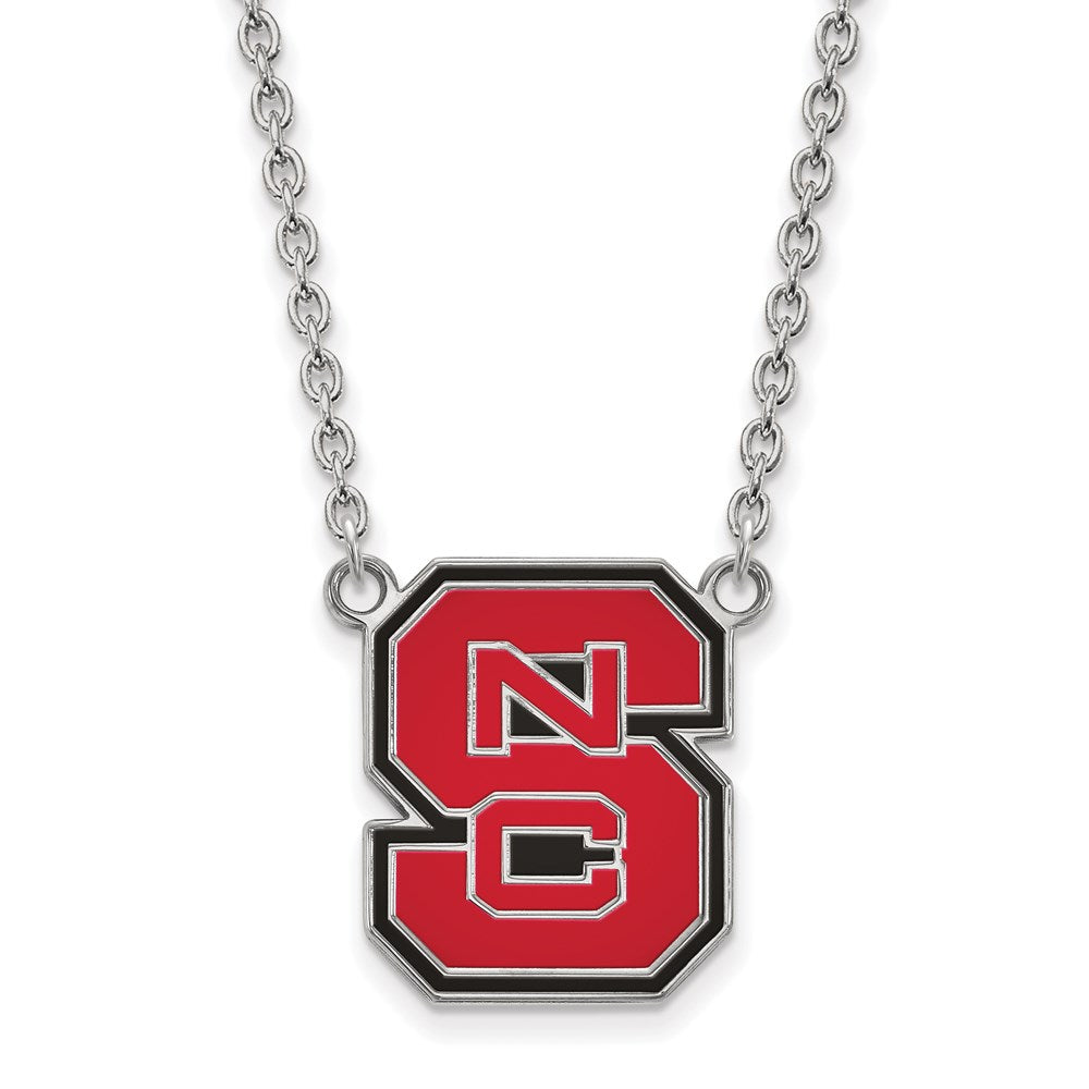 Sterling Silver Rhodium-plated N. Carolina State U. Large Enamel Necklace