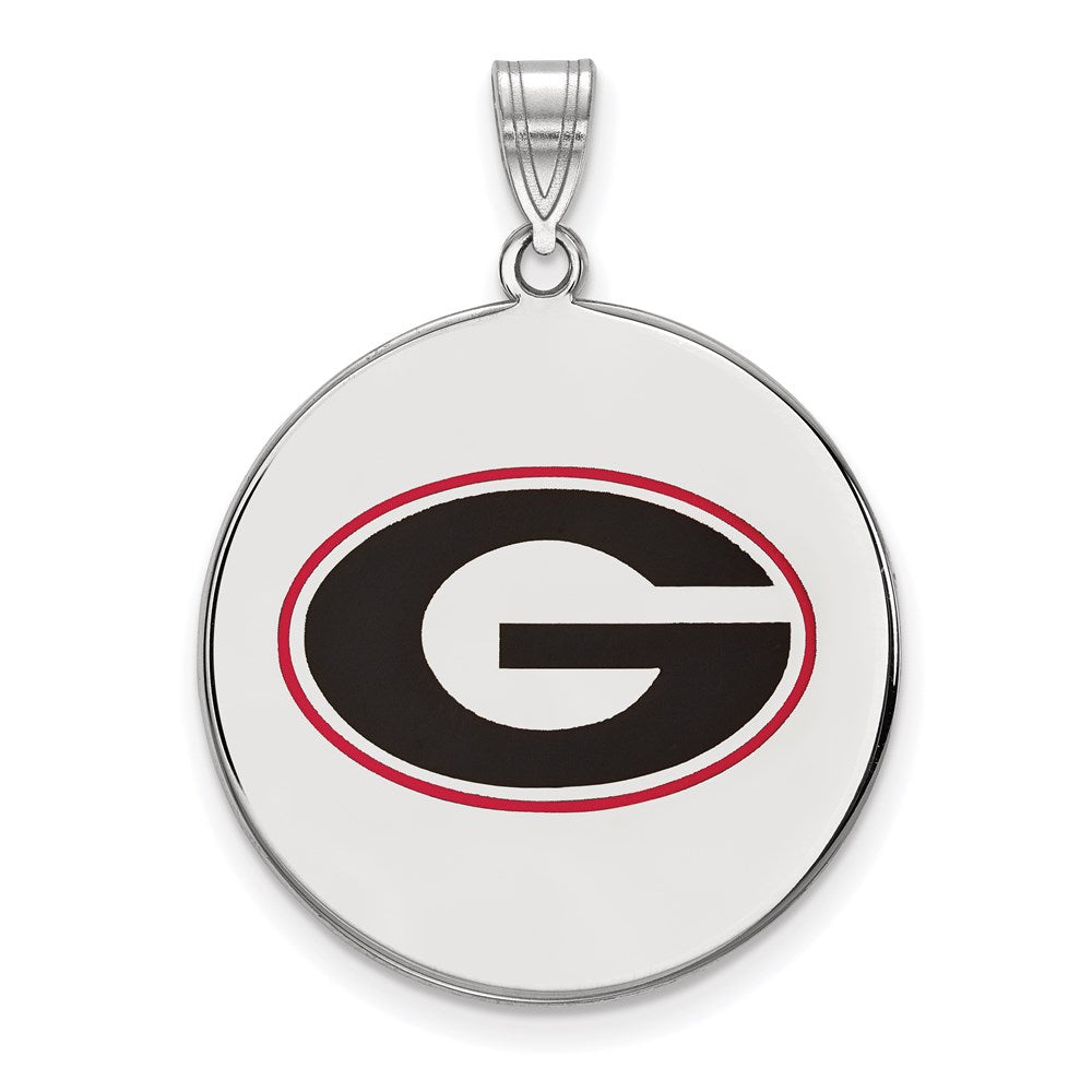 Sterling Silver Rhodium-plated University of Georgia XL Enamel Pendant