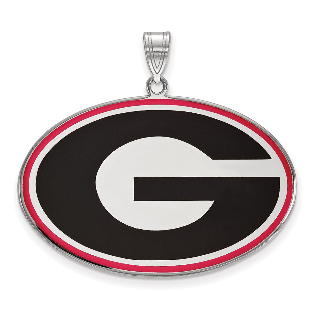 Sterling Silver Rhodium-plated University of Georgia XL Enamel Pendant