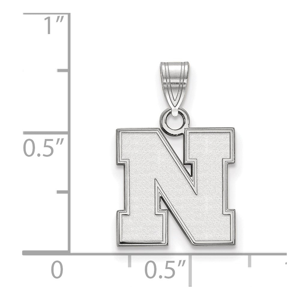 Sterling Silver Rhodium-plated University of Nebraska Small Pendant