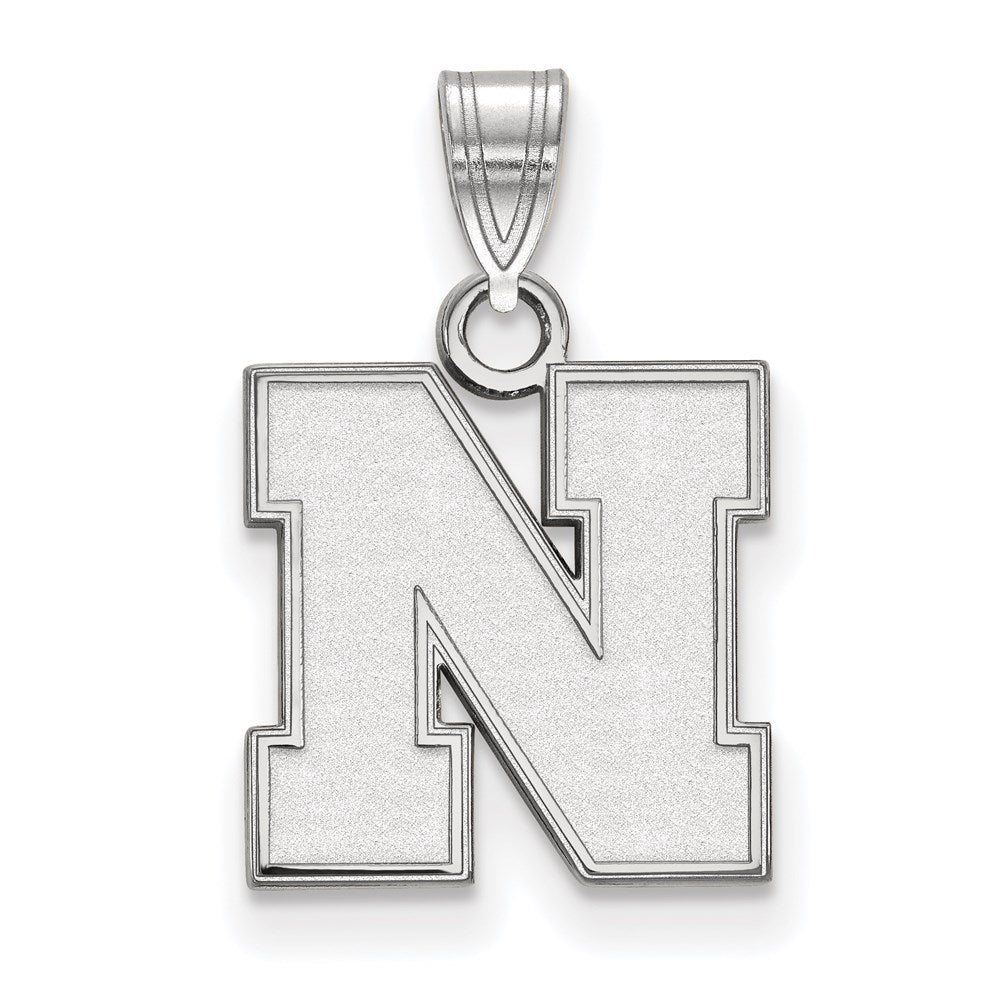 Sterling Silver Rhodium-plated University of Nebraska Small Pendant