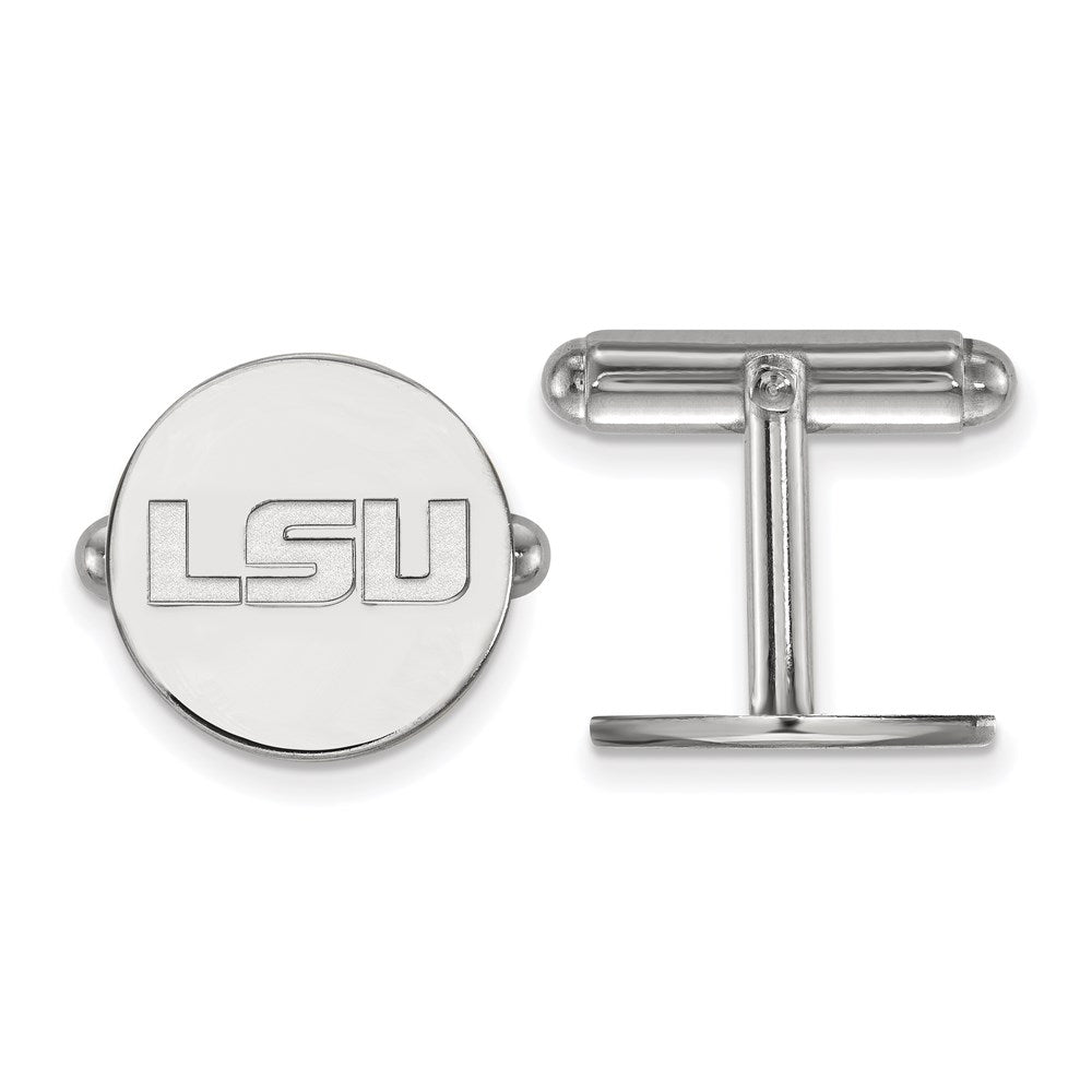 Sterling Silver Rhodium-plated Louisiana State University Cuff Links