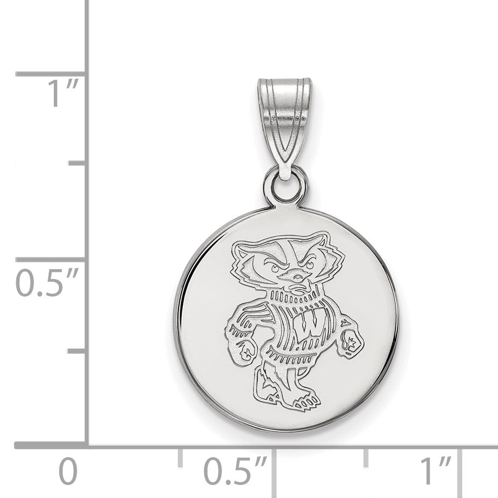 Sterling Silver Rhodium-plated Univ. of Wisconsin Medium Disc Pendant