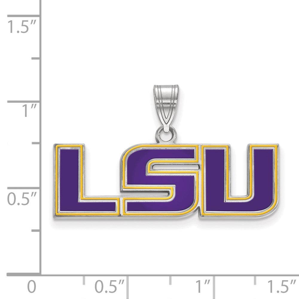 Sterling Silver Rhodium-plated Louisiana State U. Enamel Pendant