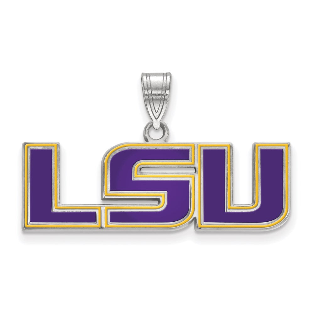 Sterling Silver Rhodium-plated Louisiana State U. Enamel Pendant