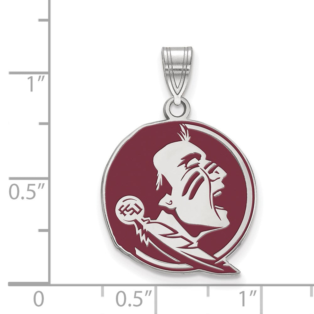 Sterling Silver Rhodium-plated Florida State Univ. Large Enamel Pendant