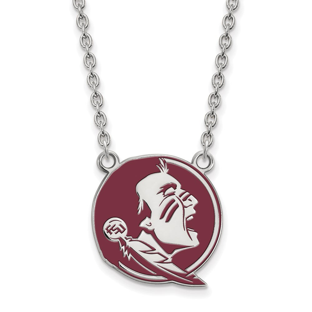 Sterling Silver Rhodium-plated Florida State U. Large Enamel Necklace