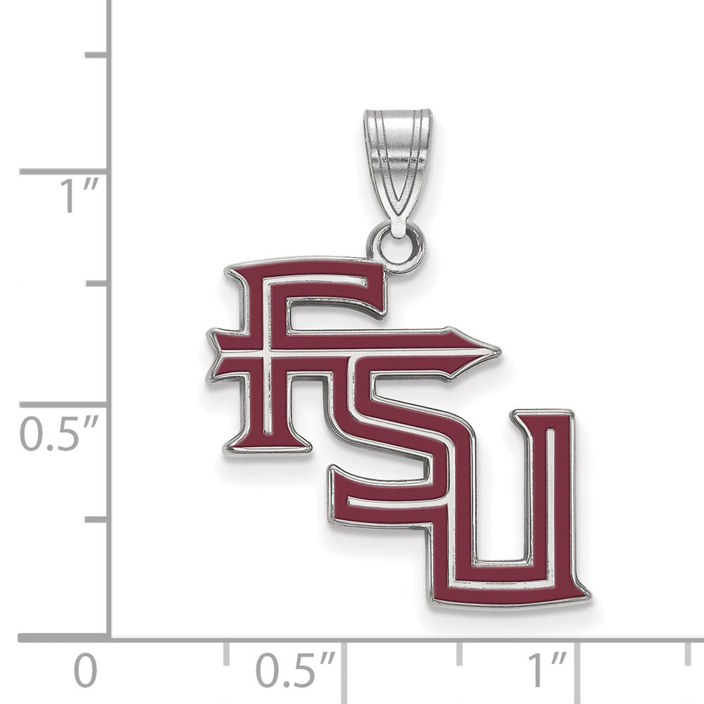 Sterling Silver Rhodium-plated Florida State Univ. Large Enamel Pendant
