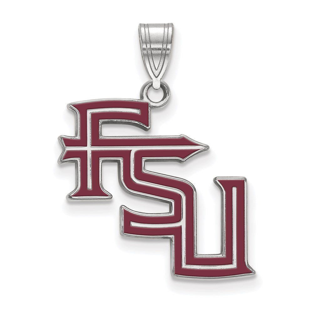 Sterling Silver Rhodium-plated Florida State Univ. Large Enamel Pendant