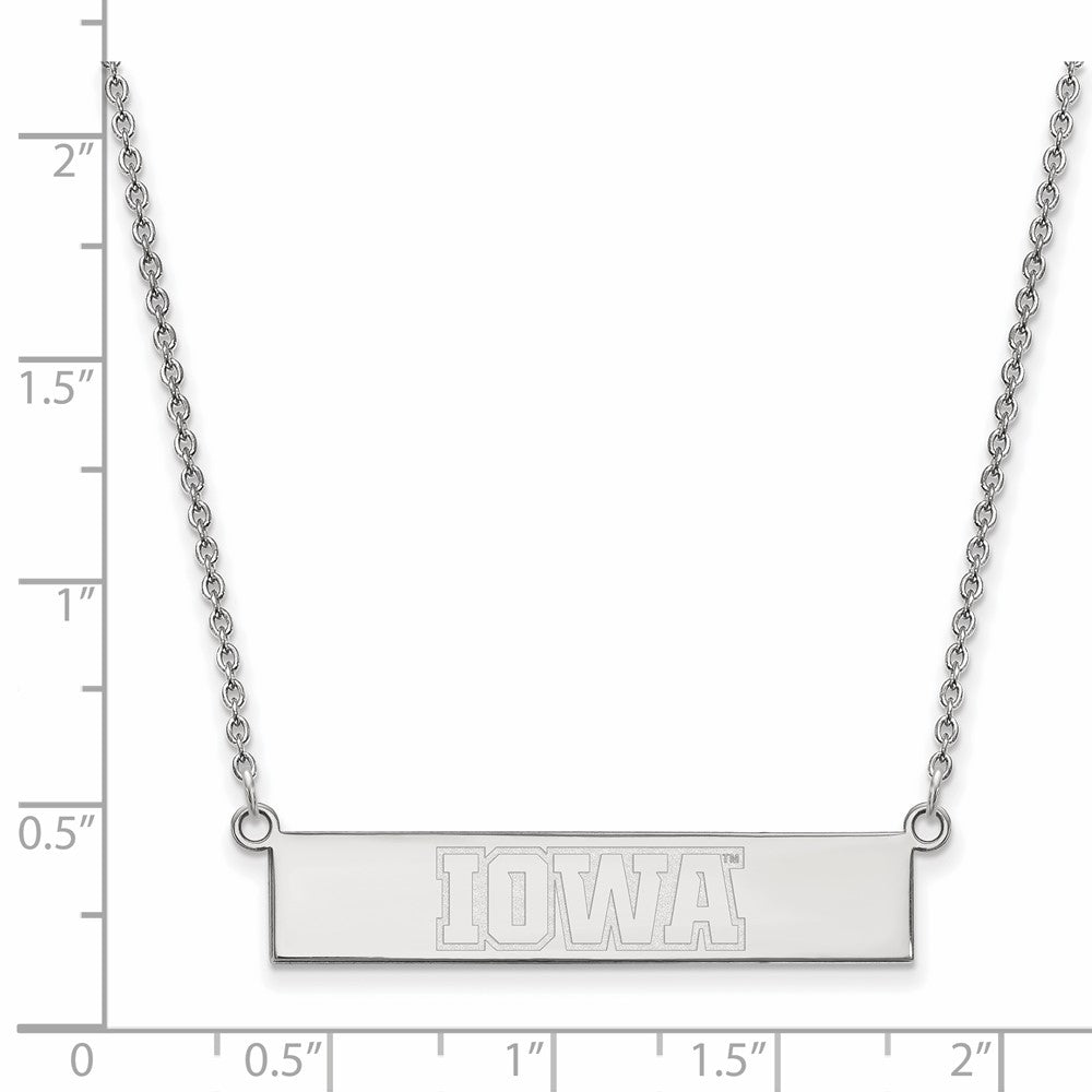 Sterling Silver Rhodium-plated University of Iowa Small Bar Necklace