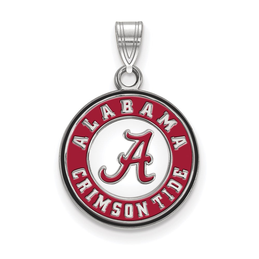 Sterling Silver Rhod-plated U. of Alabama Medium. Enamel Disc Pendant