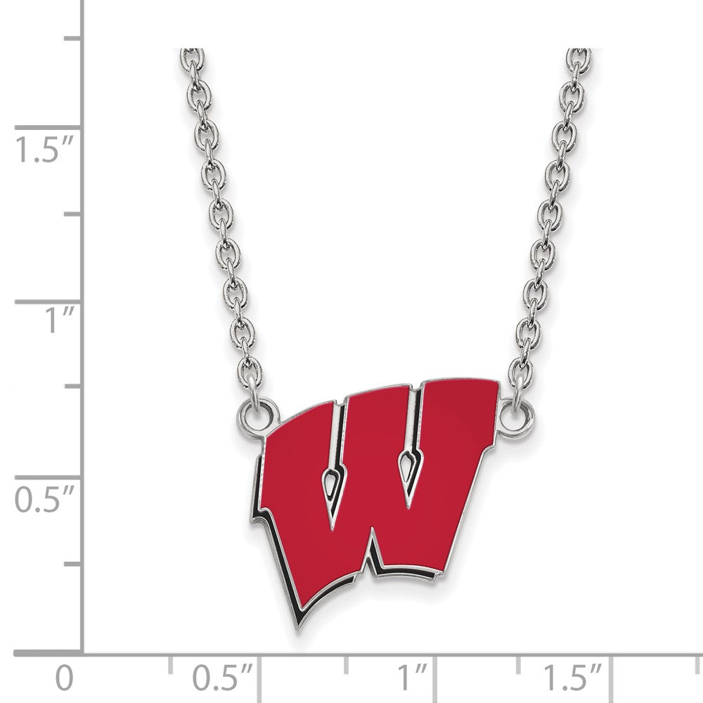 Sterling Silver Rhodium-plated U. of Wisconsin Large Enamel Necklace
