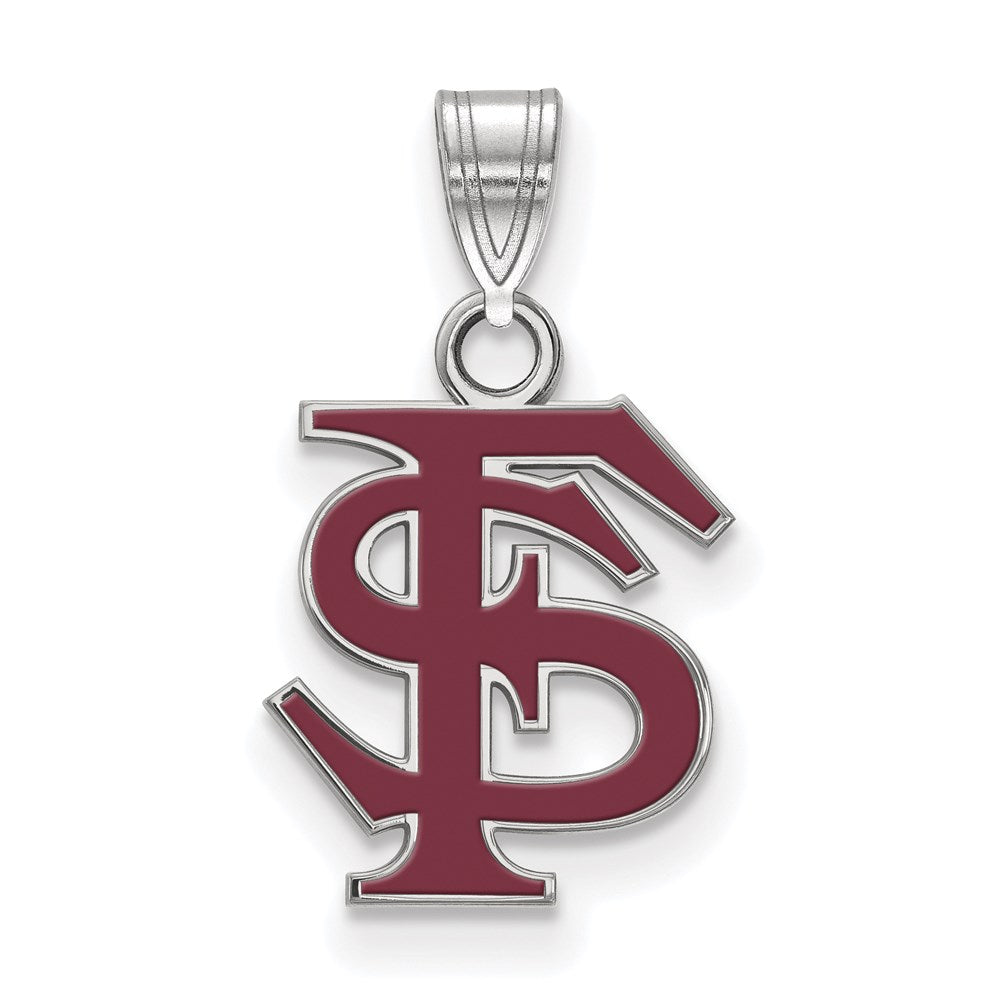 Sterling Silver Rhodium-plated Florida State Univ. Medium. Enamel Pendant