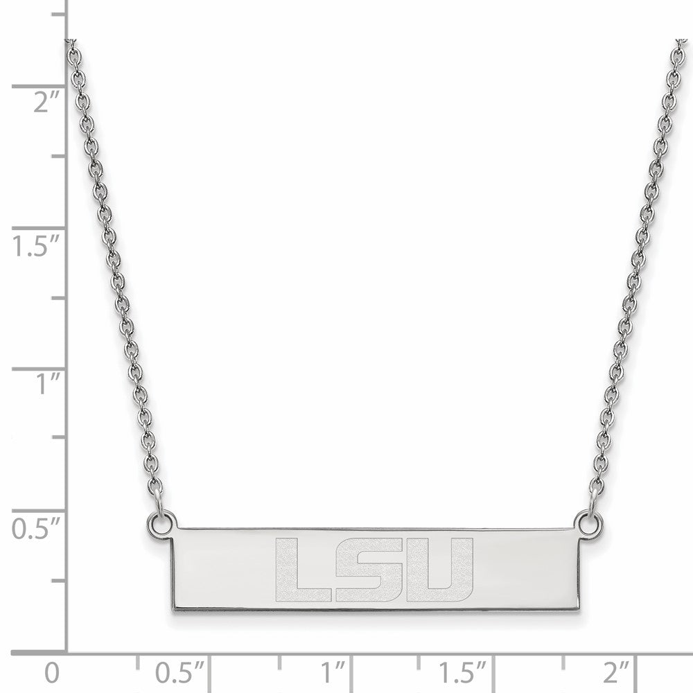 Sterling Silver Rhodium-plated Louisiana L-S-U Small Bar Necklace